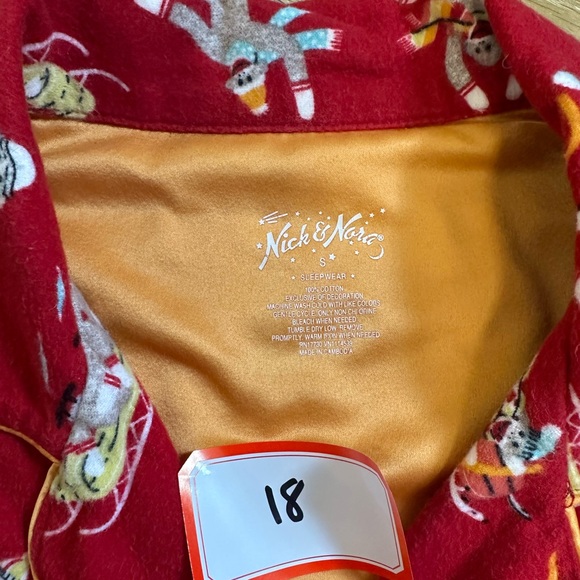 NICK & NORA DOWNHILL MONKEYS 100% COTTON Flannel Set Red Flannel Pajamas S - Picture 8 of 10